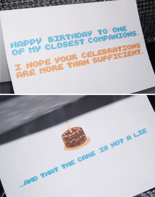 This Portal themed birthday card is just the kind of thing that makes my heart go pitter-patter. It&#8217;s well-designed and smart.
Super-affordable too. $2.50+$1&#160;s/h.
Go get it friends.